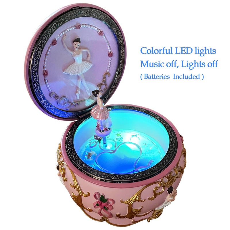 Briskfeel Classical Ballerina Music Box LED lights Twinkling Resin Carved Collectible Mechanical Ballerine Musical Box with Sankyo 18-Note Ballerina Rotates with Music (4# Ballet) - Image 2